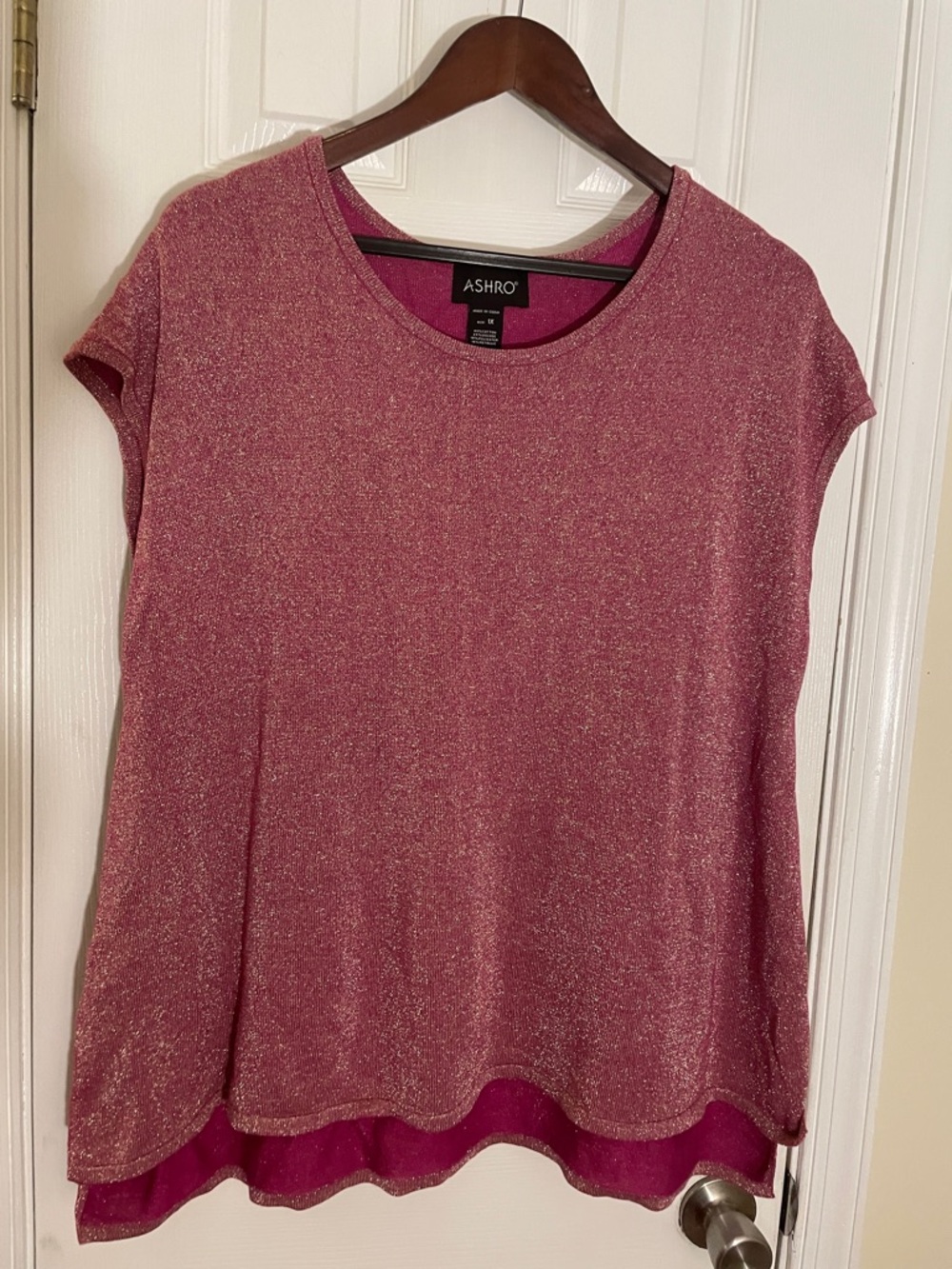 Burgundy Silver Metallic thread Cap sleeves Sweater 1X